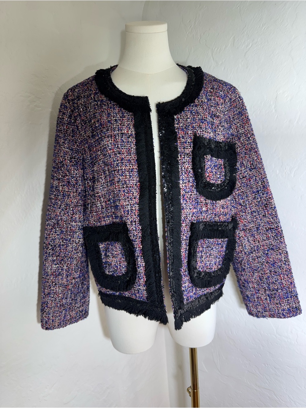 J. Crew Purple Tweed Fringe-Trim Blazer